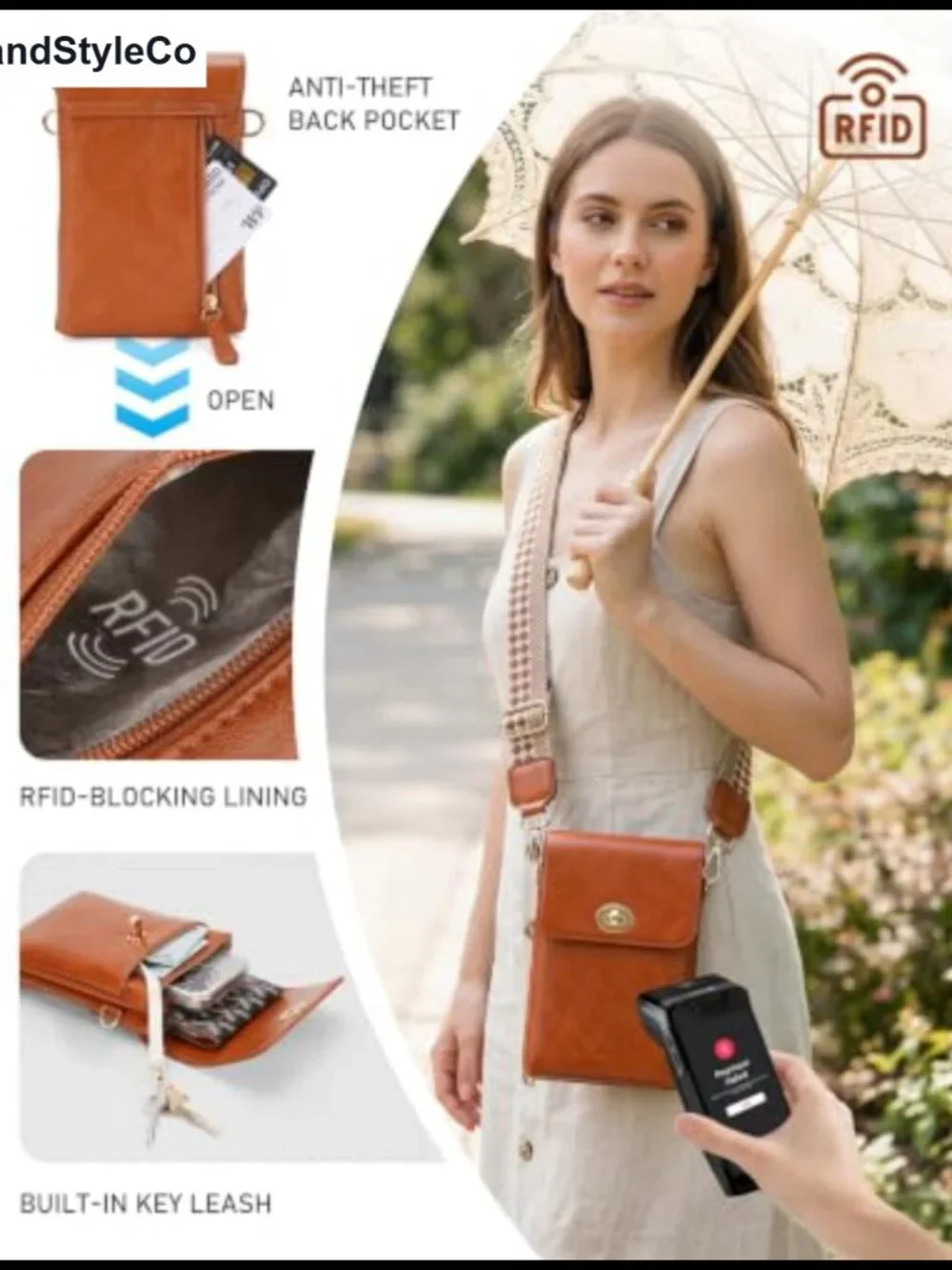 Faux Leather Crossbody Bag for Women, RFID Phone Purse with Woven Strap
